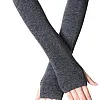 Long Fingerless Gloves, Dark Grey Arm Sleeves, Winter Warm Hand Guard, Knitted Fabric