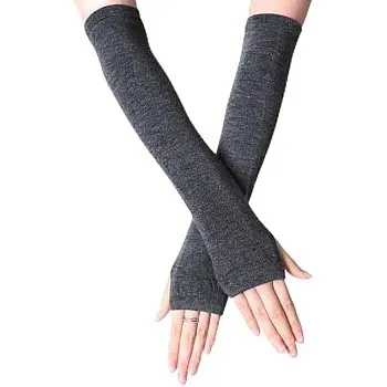 Long Fingerless Gloves, Dark Grey Arm Sleeves, Winter Warm Hand Guard, Knitted Fabric
