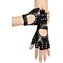 Studded Fingerless Gloves PU Leather Punk Style Black with Rivets Women's Short Driving Gloves, One Size