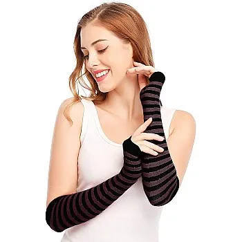 THE PACK Pair Winter Fingerless Long Knit Gloves Thumb Piercing Arm Warmer Gloves for Women Girls