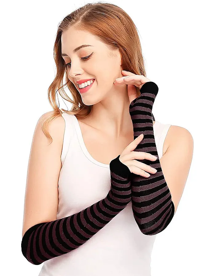 THE PACK Pair Winter Fingerless Long Knit Gloves Thumb Piercing Arm Warmer Gloves for Women Girls