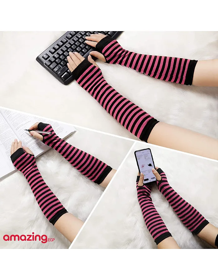 THE PACK Pair Winter Fingerless Long Knit Gloves Thumb Piercing Arm Warmer Gloves for Women Girls