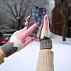 Winter Warm Knitted Gloves for Women Men Touchscreen - Soft Velvet Inner Lining with Elastic Wrist Strap - One Size Elastic Stylish Colorful Design - Thick and Comfortable Winter Gloves