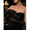 Women's Black Lace Gloves, Floral Pattern, Sheer, Elegant Evening Style, Formal Occasion