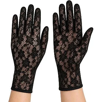 Women's Black Lace Gloves, Floral Pattern, Sheer, Elegant Evening Style, Formal Occasion