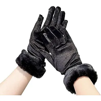 Women's Fur Plush Gloves, Black, Warm and Elegant, High Quality