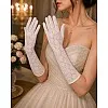 Women's Long Lace Gloves, White, Floral Pattern, Elegant Bridal Style, Flexible Fit, for Weddings and Evening Events
