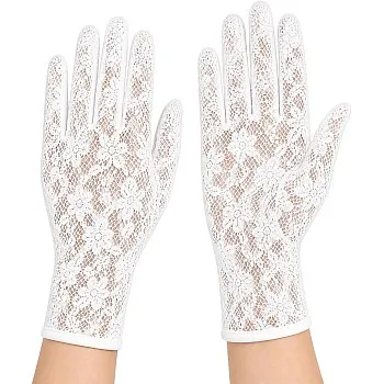 Women's Long Lace Gloves, White, Floral Pattern, Elegant Bridal Style, Flexible Fit, for Weddings and Evening Events