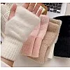 Women's Winter Gloves Velvet Fingerless Gloves Soft Knitted Wrist Gloves for Writing Multicolor White Pink Beige Black, One Size