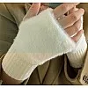 Women's Winter Gloves Velvet Fingerless Gloves Soft Knitted Wrist Gloves for Writing Multicolor White Pink Beige Black, One Size