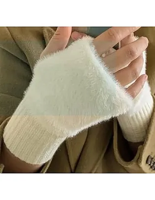 Women's Winter Gloves Velvet Fingerless Gloves Soft Knitted Wrist Gloves for Writing Multicolor White Pink Beige Black, One Size