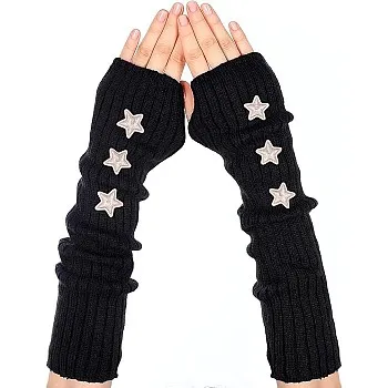 fashion mania Arm Warmers Y2K Star Arm Gloves Knitted Long Fingerless Gloves Black Arm Warmer for Women Goth Punk Cosplay Accessories