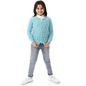 Andora girls Girls Embroidered Jacket With Off- White Pullover Sweater