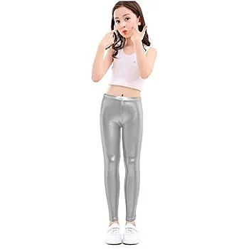 Girls Elastic Sport Leather Stretch Pants