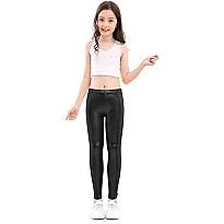 Girls Elastic Sport Leather Stretch Pants