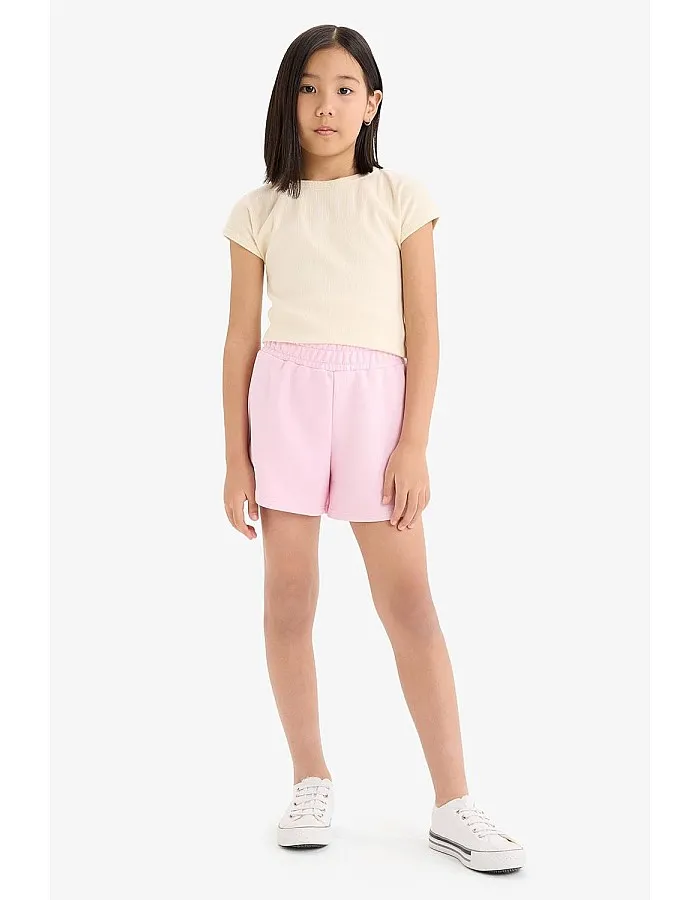 DeFacto Mädchen Shorts mit elastischem Bund bedruckt, rosa rose, 8/9 Yıl