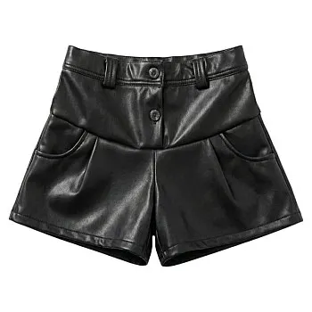 Sika Leather Shorts For Girls-Black-3Years