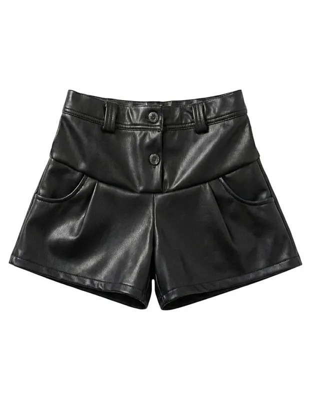 Sika Leather Shorts For Girls-Black-3Years
