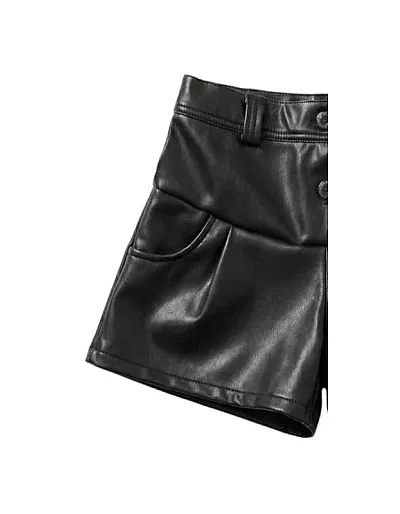 Sika Leather Shorts For Girls-Black-3Years