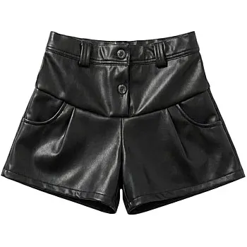 Sika Leather Shorts For Girls-Black-3Years