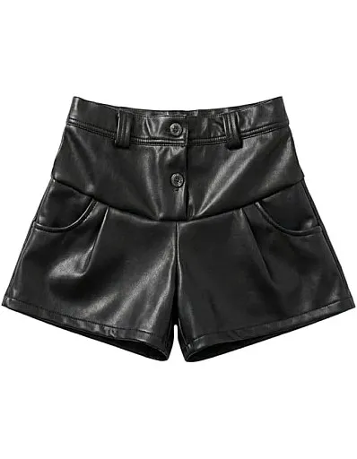 Sika Leather Shorts For Girls-Black-3Years
