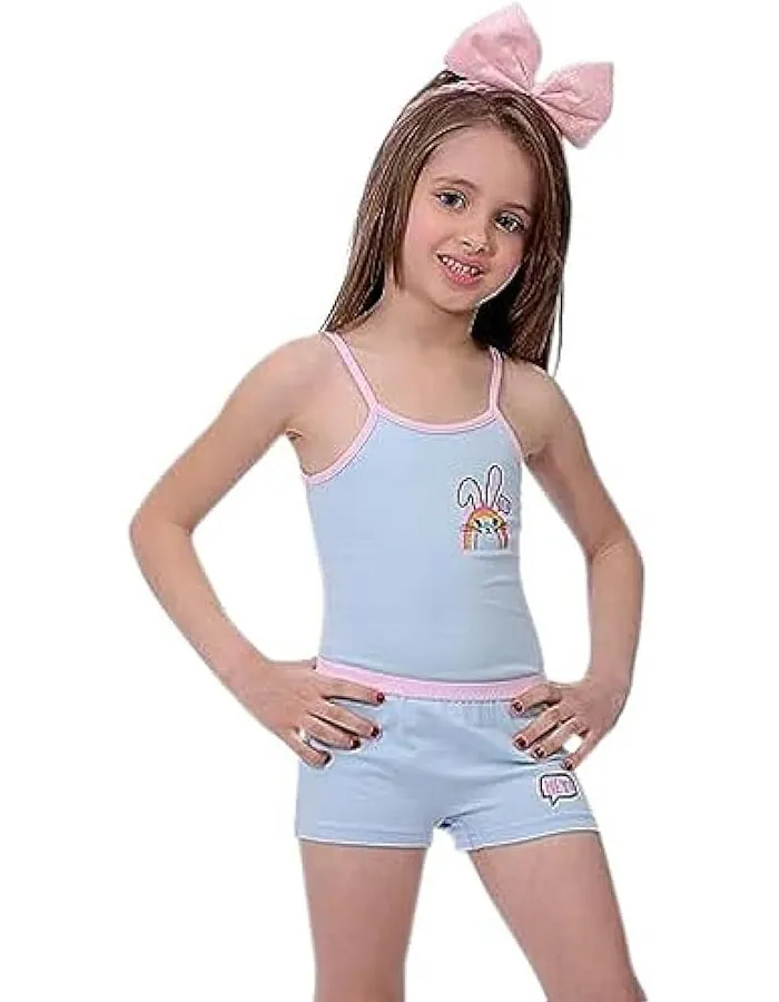 طقم ملابس داخلية للبنات بطباعة يونيكورن توب بحمالة رفيعة مع شورت قصير من دايس (عبوة من 2 قطعة)
