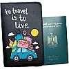 Passport cover- Artificial leather- Black- One sided printing- English quotes- To travel is to live - We print your gift