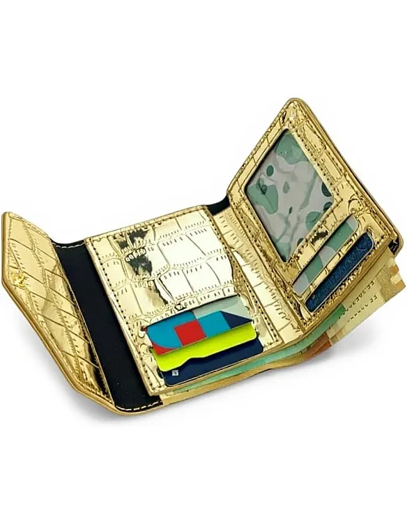 Slim wallet with a metallic crocodile patterned leather design Credit Card Holder modern elegance Wallet for Women Girls ATM ID Card exuding (Gold)