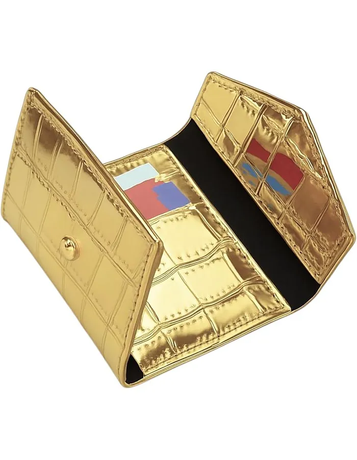 Slim wallet with a metallic crocodile patterned leather design Credit Card Holder modern elegance Wallet for Women Girls ATM ID Card exuding (Gold)