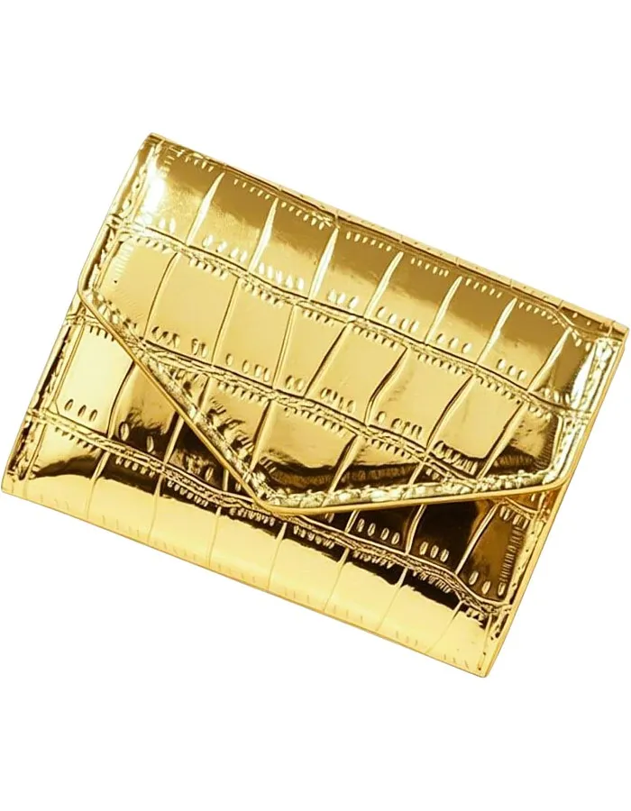 Slim wallet with a metallic crocodile patterned leather design Credit Card Holder modern elegance Wallet for Women Girls ATM ID Card exuding (Gold)