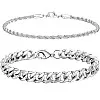 2 Piece Silver Bracelet Set for Men Stainless Steel Curb Chain Bracelet Link Bracelet Cuban Bracelets Figaro Bracelet 19/21/23 cm Gifts for Men