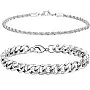 2 Piece Silver Bracelet Set for Men Stainless Steel Curb Chain Bracelet Link Bracelet Cuban Bracelets Figaro Bracelet 19/21/23 cm Gifts for Men