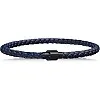 Avi d'or Unisex Braided Leather Bracelet with Magnetic Stainless Steel Clasp Available in Black and Caramel Brown and Blue, Taille M Poignet 16,5 ~17,5cm, Stainless Steel Leather