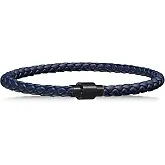 Avi d'or Unisex Braided Leather Bracelet with Magnetic Stainless Steel Clasp Available in Black and Caramel Brown and Blue, Taille M Poignet 16,5 ~17,5cm, Stainless Steel Leather