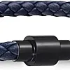 Avi d'or Unisex Braided Leather Bracelet with Magnetic Stainless Steel Clasp Available in Black and Caramel Brown and Blue, Taille M Poignet 16,5 ~17,5cm, Stainless Steel Leather