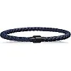 Avi d'or Unisex Braided Leather Bracelet with Magnetic Stainless Steel Clasp Available in Black and Caramel Brown and Blue, Taille M Poignet 16,5 ~17,5cm, Stainless Steel Leather
