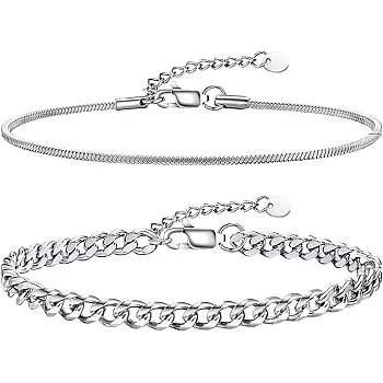Men's Bracelet, Silver, Pack of 2 Stainless Steel Men's Bracelets, Gifts for Men, Valentine's Day Gift for Him, Small Gifts for Husband, Boyfriend, Dad, Eine Grösse, Stainless Steel, No