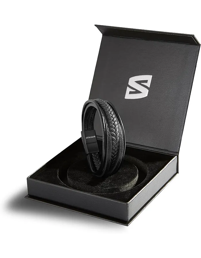 SERASAR Men's Leather Bracelet - Black/Brown with Stainless Steel Magnetic Clasp, Adjustable Bracelet for Men and Teenagers, Jewellery Accessories for Men, Gift Idea for Husband, Boyfriend, Father