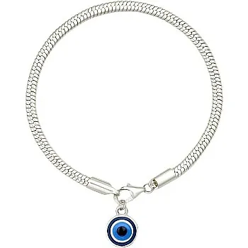 Silver Bracelet with Blue Evil Eye Pendant, Silver Jewelry with Snake Design Jewelry for Women Men