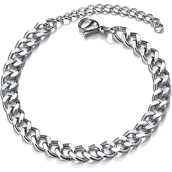 Stainless Steel Curb Bracelet, 3/5/7 mm, Men's Bracelet, Stainless Steel Curb, Cuban Chain Bracelet, Unisex Bracelet, Stainless Steel Curb for HipHop Rapper, 18 + 5 cm Length