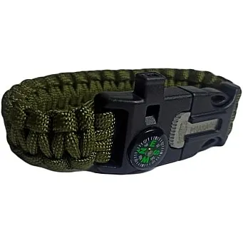 Survival Bracelet Camping Hiking Gear Fire Starter Compass And Whistle green