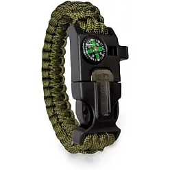Survival Bracelet Camping Hiking Gear Fire Starter Compass And Whistle green