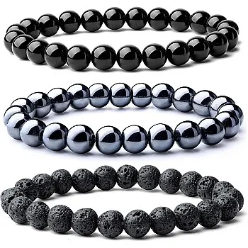 WFJ Black Obsidian Hematite Triple Protection Bracelets Set - Tiger Eye Beaded Natural Stone Bracelet for Men Women Gemstone (10MM)