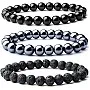 WFJ Black Obsidian Hematite Triple Protection Bracelets Set - Tiger Eye Beaded Natural Stone Bracelet for Men Women Gemstone (10MM)