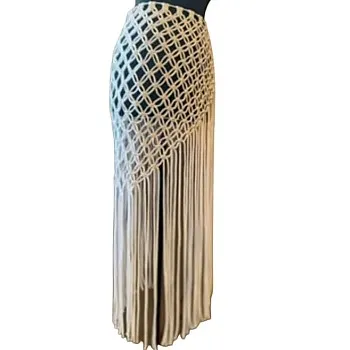 Handmade Women's Macrame Mesh Swimsuit with Long Fringe White, One Size
