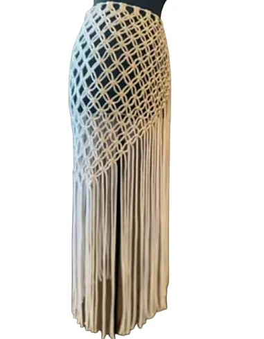 Handmade Women's Macrame Mesh Swimsuit with Long Fringe White, One Size