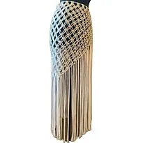 Handmade Women's Macrame Mesh Swimsuit with Long Fringe White, One Size