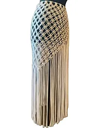 Handmade Women's Macrame Mesh Swimsuit with Long Fringe White, One Size