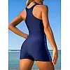SHEIN F-AS Swimsuit, Swim SPRTY Women's Fashionable Printed Patchwork Swimsuit Set, Made Of High-Elasticity Polyester Knit Fabric, One-Piece Bathing Suits For Summer Beach مايوه حريمي بشورت