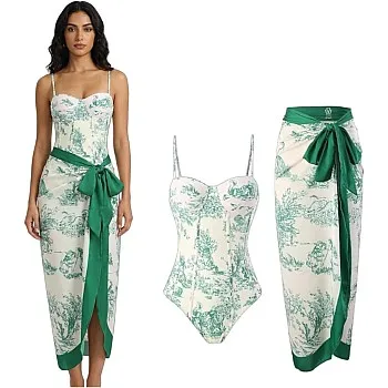 Showday European American Women's Bikini Bathing Suit Women's One Piece Swimsuit with Beach Cover up Wrap Skirt Floral Tummy Control Tankini Set 2 Piece Swimsuit Outfits